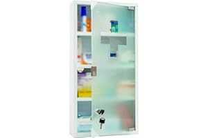 ‎STYLE HOME Style home Medizinschrank abschließbarer Arzneischrank 60x30x12cm, 4 Fächer, Metall Hausapotheke Medikamentschrank Erste-Hilfe-Schrank mit Glastür,inkl.2 Schlüsseln (Weiß)