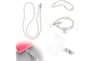 SULIUDAJI Cadena De Perla Para Teléfono Móvil, 3 PCS Perla Colgante para Movil, Colgante Movil, Colgante Movil Cuello con Lengüetas de Sujeción, Compatible con Casi Todos Los Modelos de Teléfono