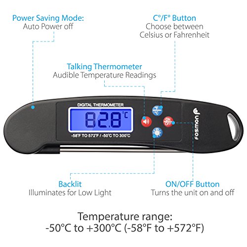 Kochen Thermometer, Fosmon Digital Instant Read Thermometer, Hintergrundbeleuchtung LCD Bildschirm mit faltbaren Edelstahl Sonde für Lebensmittel, Fleisch, Küche, BBQ, Grill, Liquid, Öl - 3
