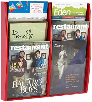A4 Wall Mounted Brochure/Leaflet Dispenser/Rack (Red) - 6 Pockets/Compartments