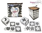 Happykiddoos Puzzlespielmatte. 20 Foam Matte. Spielmatte Schaumstoff Verriegelung Puzzle Kinderteppich. Gesamtgre 150 x 120cm. Inkl. Aufbewahrungstasche(Herz/Blume 20 Matte, Grau/wei) - 
