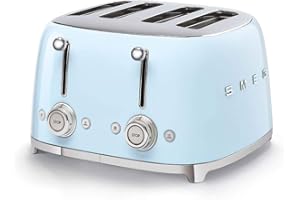 Smeg TSF03PBUK 4 Slice Toaster, Extra Wide Slots, 3 pre set programmes, Pastel Blue