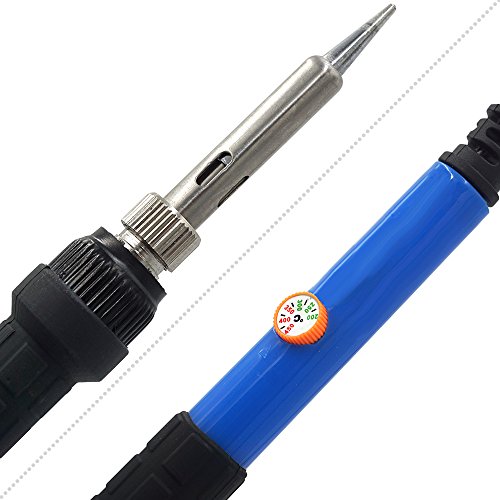 TiGree Elektro Lötset Lötkolben Set 60W mit von 200ºC bis 450ºC einstellbarer Temperatur, 5 Lötspitzen, Entlötpumpe, 2 Pinzetten, Lötzinn-Draht, Ständer mit Saugschwamm inkl. PU-Etui mit Reissverschluss - 4