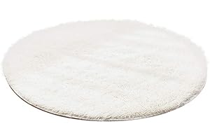 iSpchen Teppich Plüsch Runde Matte, Niedliche Pelz Schlafzimmer Teppiche Wohnkultur Zubehör Weiches Bad Schlafzimmer Rutschfester Boden Kindermatte (Durchmesser 60CM) Beigeweiß