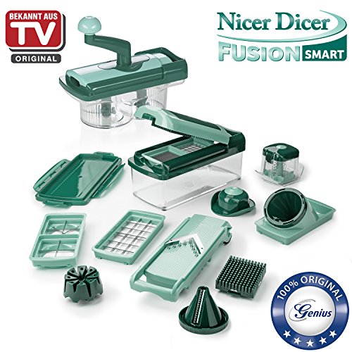 Genius Nicer Dicer Fusion Smart | 23 Teile | inkl. Nicer Twist | Schneiden | Hobeln | Würfeln | Julietti | Spiralen | Bekannt aus TV | NEU Farbe Mintgrün