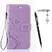 Produktbild Sony Xperia X Hülle, Sony Xperia X Schutzhülle, Alfort 3 in 1 Lederhülle Fashion Design Premium PU Leder Hohe Qualität Tasche Case Cover Kasten Abdeckung Wallet für Sony Xperia X 5.0" Smartphone Funktion Standfunktion Unterstützte Telefone und Magnetverschluss mit Schmetterling ( Helles Lila ) + Alfort Schwarz Stylus Pen + Netter Staub Stecker