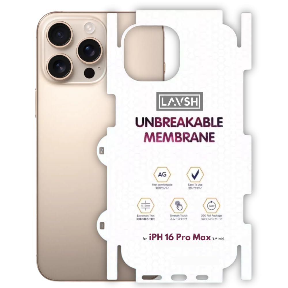 Lavsh Matte Membrane for iPhone 16 Pro Max - Transparent Back Skin, Durable & Scratch Resistant, Precision Cut, Easy Application