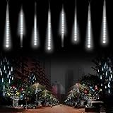 KINGCOO LED Météore Douche Solaire Lumineux Jardin, Etanche Goutte d'eau Chute Cascading 30cm 10 Tubes 360LEDs Décoratif Guirlandes Lumières pour Fête Vacances Noël Décorat(Blanc)