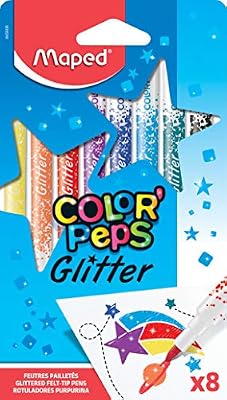 Maped Color'Peps Feutres de Coloriage Glitter Encre à Paillettes pour Enfant Effet Métallisé - Boîte de 8 Feutres Pailletés Assortis