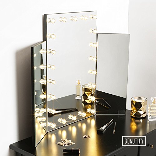 Beautify Dreifach-Schminktisch-Frisiertischspiegel mit Warmem LED-Lichtern - 2