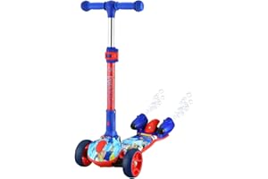 WAY BETTA Kids 3-Wheel Light-Up Kick Scooter Extra-Wide Childrens Toddlers Foldable bike Scooter with Lean-to-Steer and LED Flashing Wheels with Bluetooth Music Speaker Bubble Sprayer Ride