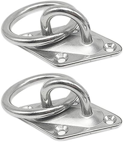 2 PCS M5 Mounting Hooks Pad Eyes with Round Stainless Steel Ring Attachment for Sling Trainer Hammock Aerial Yoga Awning 50KG Load