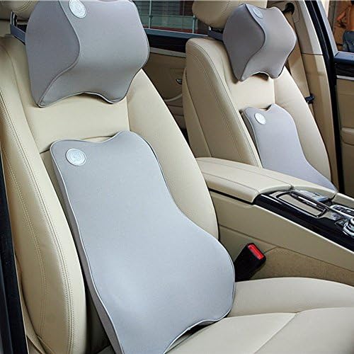 Premium Memory Foam Car Lumbar Cushion, STARS100 Car Pillow Set Neck Pillow Kit for Driving Travel Office Home (Grey)
