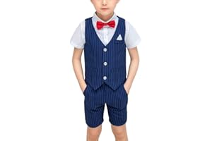GUOCU Kinder Anzug Set Jungen Hochzeit Sommer Festlich Weste Anzüge Bekleidungssets