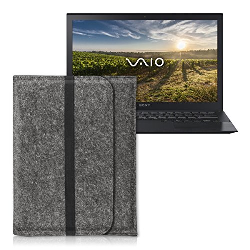 kwmobile Laptoptasche Filz Sleeve für Sony Vaio Pro 13 – Notebook Tasche Schutzhülle Laptop Case Hülle in Dunkelgrau mit Innentaschen - 5