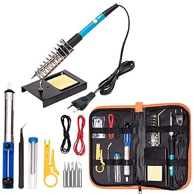 hothuimin Kit de fer à souder électronique, outil de soudage à température réglable 60W 110V, 5pcs pannes à souder, pompe à dessouder, support pour fer à souder