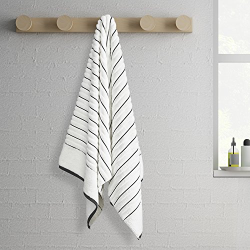 Spaces Occasions Exotica Cotton Standard Ribbed Texture Solid Bath Towel 575 GSM with High Absorbent (White-Ash, 75 cm x 150 cm)