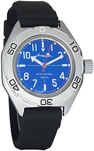 Vostok Amphibian Russian Genuine Army Diver 200WR Mechanical AUTO Self-Winding Wrist Watch Black Resin Strap 670648