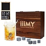 iiiMY Coffret cadeau 2 verres avec pierres à whisky, coffret fait main en bois, boissons fraîches sans dilution, idée cadeau pour homme, père, conjoint