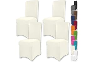 Gräfenstayn 4 pcs Fundas para sillas elásticas Henry - respaldos Redondos y angulares - Paquete Benefit - Ajuste bi-elástico con Sello Oeko-Tex Standard 100: "Confianza Verificada (Crema)
