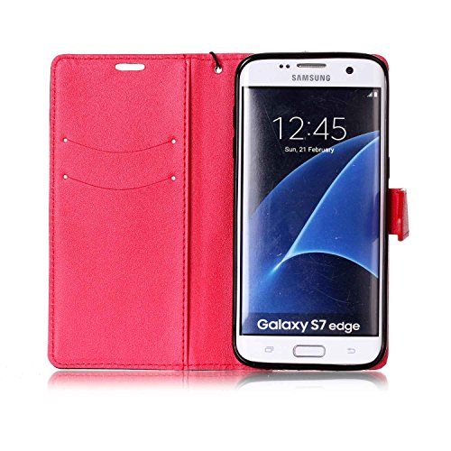 Galaxy S7 Edge Hülle,Galaxy S7 Edge Schutzhülle,Galaxy S7 Edge Leder Hülle,ikasus® Schlagfarbe Nähte Spleiß Stil Naht Farben PU Lederhülle Flip Hülle im Bookstyle Cover Schale Slim Fit Soft Silikon Magnetverschluss Schutzhülle PU Leder Hülle Flip Wallet Case Kunstleder Tasche Cover mit Standfunktion und Kartenfächer Tasche Wallet Case für Samsung Galaxy S7 Edge – Rot - 3