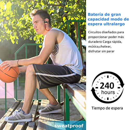 LOBKIN Auriculares inal  mbricos deportivos Bluetooth resistente al sudor IPX4 Fijaci  n estable en la oreja Cascos ergon  micos auricular con gancho para el o  do eliminaci  n de ruido cascos 6 horas de funcionamiento con micr  fono para running  entrenamiento  Gym  rojo 