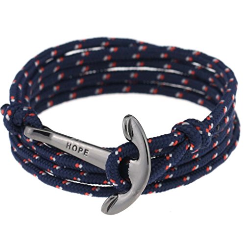 Men Adjustable Nautical Anchor Wrap Cuff Bracelets Twining Weave