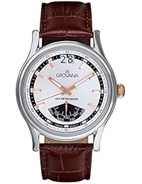 Para hombre reloj infantil de cuarzo con Grovana plateado esfera analógica y correa de piel color marrón 1733,1528