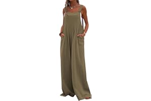PADOLA Combinaison Femme Salopette Lin Femme Combinaison été Fluide Décontractée Ample Salopettes sans Manches Bretelles Chic Jumpsuit avec Poche Jambes Larges Overalls Robe Longue