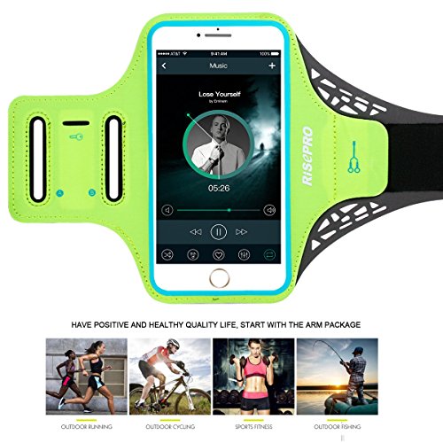 iPhone 7Â Plus Armband, Risepro iPhone 6Â Plus riconoscimento delle impronte digitali sostenuto da braccio per la corsa, allenamento, leggero, traspirante, in lycra, tasca nascosta, portachiavi, taglio auricolare per iPhone/Galaxy Note 5Â (14Â cm) e altri smartphone
