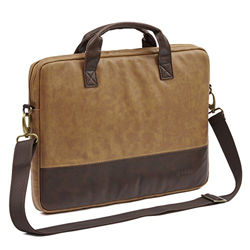 Laptoptasche 15.6 | Evecase Premium Doppelfarbige Umhängetasche mit Gepolstert Laptopfach, Fronttasche, Zubehörfach für Laptop in 15,6 Zoll – Fuchs Braun - 3