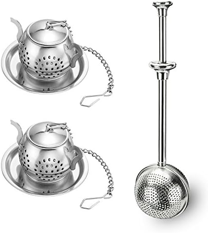 FunTea Tea Strainers Infuser With Handle For Loose Leaf Tea - 304 Stainless Steel Tea Ball, 2 Teapot Infuser - Reusable Tea Infuser Gift Set