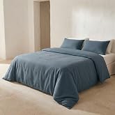 Duvet Cover Set for 150/160 cm Bed, Smooth 100% Cotton, Duvet Cover 240 x 220 cm and 2 Pillowcases, Breathable, Soft, Blue