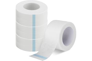 CAYBATS 4 Rouleaux Ruban Micropore Chirurgical Médical Auto-Adhésif,2,5cm x 9,14m Bande Hypoallergénique Respirante,Sparadrap Flexible pour Extensions de Cils,Blessures,Pansements,Idéal pour Peaux Sensibles