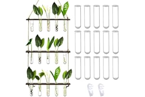 AOFOX Terrarium de jardinière à Suspendre au Mur avec support en Bois, 3 Niveaux Mini 15 pcs rétro Suspension Tube à essai en Verre Fleurs-Ampoules vases pour la Coupe de Plantes hydroponiques