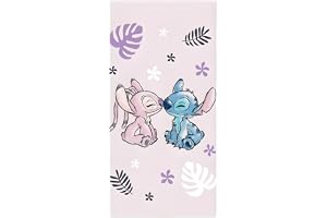BrandMac Disney Stitch & Angel Strand- & badhandduk 70x140 cm, 100 % bomull | Mjuk & absorberande bad- & badstrandhandduk för barn
