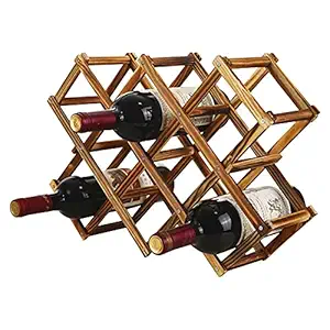 Hokipo Foldable Wooden Wine Rack Organizer Display Shelf, 45 X 31 X 12Cm, Capacity 10 Bottle (Carbonized Color,No Oil Paint)