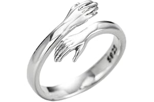 Yunobi Women Hug Ring - Adjustable Silver Ring Give Me A Hug Ring, Love Hug Hands Open Ring Jewelry for Girls Women Men (Silver 1)