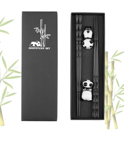 BAIFULAI Set di bacchette per sushi, 2 paia di bacchette in legno con sottobicchieri in ceramica a fiori di ciliegio, scatola in legno premium, bacchette sostenibili giapponese cinese coreano