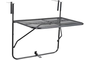 vidaXL Mesa de Balcón Auxiliar Exterior Plegable Terraza Bebida Libros Café Colgante Mesita Industrial Robusto Estable de Acero Negro