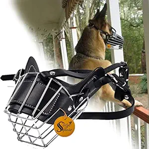 Sage Square Adjustable Strap Iron Wire Muzzle Cum Mouth Cover Cum Basket Cage Cum Pet Safety Collar for Anti Biting Dog (Black) (Extra Small)