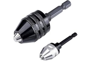 Fixinus 2 adattatori per mandrino per trapano – 1/4" con gambo esagonale da trapano adattatore, adattatore per mandrino a percussione senza chiave per avvitatore a percussione (0,6-8 mm, 0,3-3,6 mm)