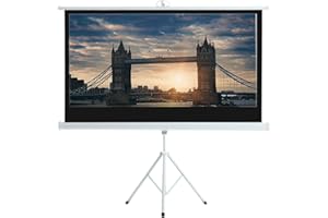 INMOZATA 72" Projector Screen and Stand, 16:9 HD Projector Screens Pull Down with Tripod Stand for Office Home Cinema Party, Indoor Outdoor Portable Projector Movie Screen for Garden
