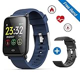 wasserdichte Fitness Tracker Uhr, MOGOI Q9 1,3 'Color Touchscreen Smart Armband mit Herzfrequenz/Blutdruck/Schlaf Monitor GPS Activity Tracker Pedometer Kalorien Bluetooth Aufruf für Android/IOS (Blau)