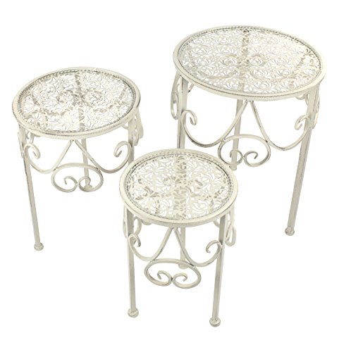 Metall Blumenhocker rund creme 3er Set - 2