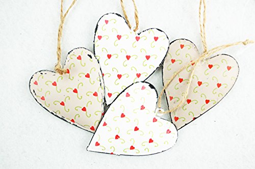 Herz zum hängen 4er Set Vintage aus Metall mit Herzen Deko-Herz Anhänger Herz Aufhängung Weiß/Grau - 2