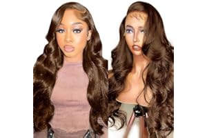BELUCK Perruque Femme Naturelle Brésilien Cheveux Humain 13x4 Body Wave Lace Wig Human Hair Bresilienne Perruque Lace Wig Colle Perruque Afro Avec Pré Plumé Perruque Brun Clair 18 Pouces