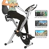 Profun Vélo d'Appartement Pliable Vélo de Fitness 10 Niveaux de Résistance Magnétique& Siège Large et Confortable, Vélo d'exercice à l'Intérieur Support pour Tablette & Moniteur Numérique