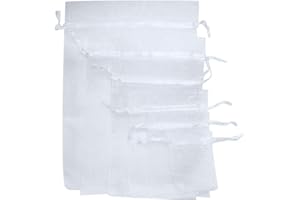 Time to Sparkle 25 Pack Organza Gift Bags Wedding Party Favour Jewellery Packing Pouches, White, 15x20cm