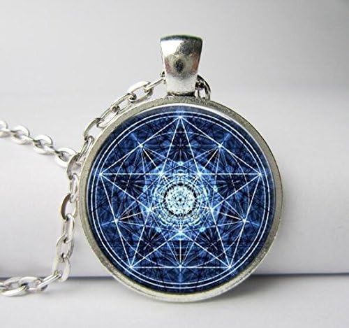 Pentagram Wicca Pendant Necklace Charms Wiccan Jewelry Occult Personality Glass Round Dome Necklaces Pendants Black Bead Chain (1)